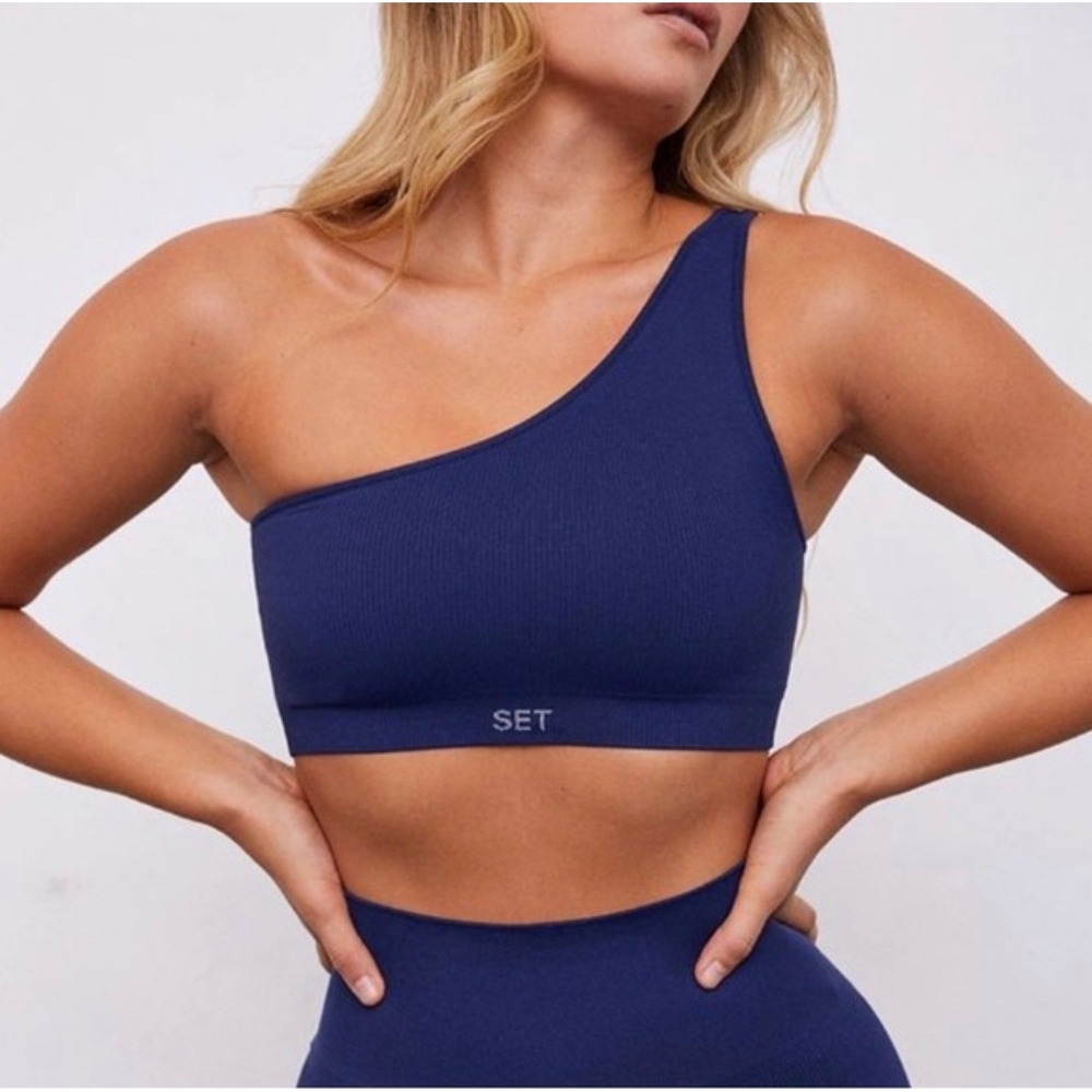SET ACTIVE One Shoulder Ribbed Sports Bra Purple Small Athletic Gym Fashion